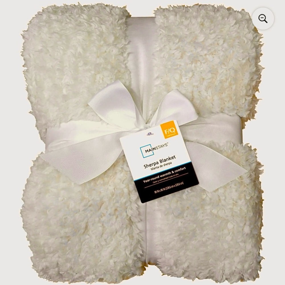 NWT Mainstays Ivory ~ Cream Oversized Plush Sherpa Throw Blanket 90” x 90”